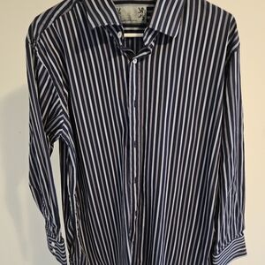 English Laundry Navy and White Striped Shirt
